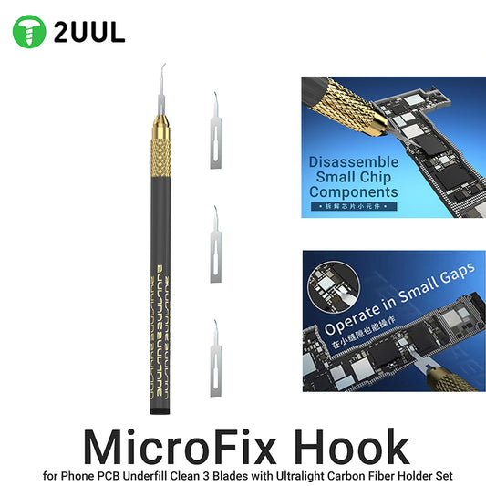 2UUL DA12 Glue Removal Pry Hook Set Carbon Fiber Handle IC Chip Repair Tool