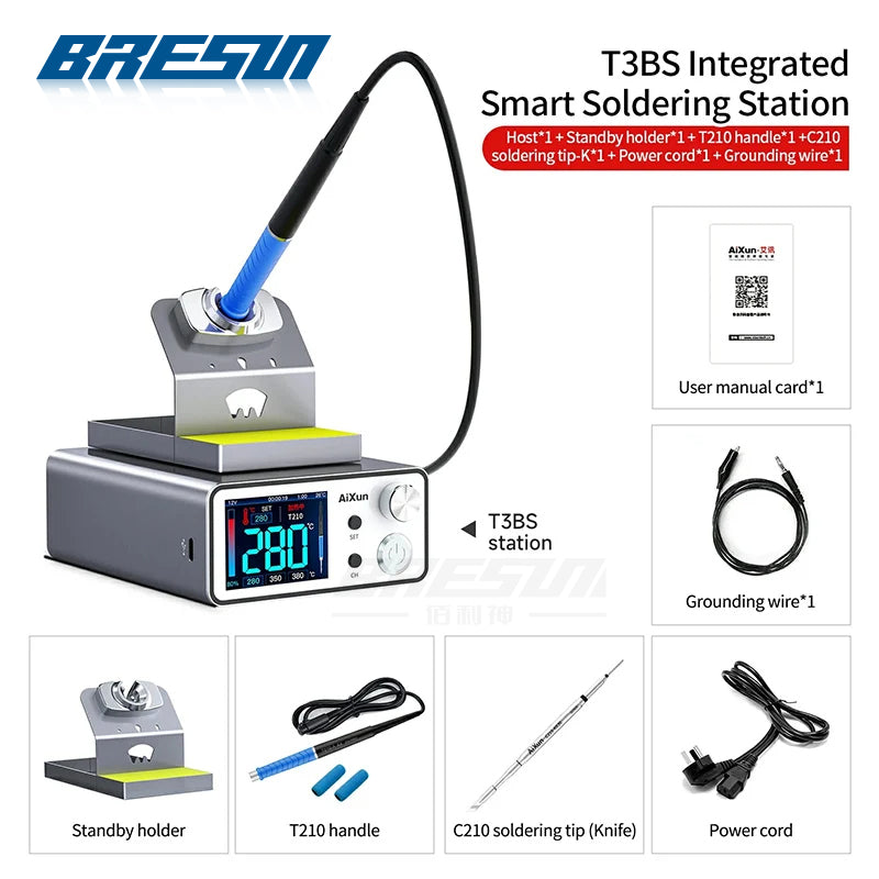 AiXun T3AS & T3BS Solda inteligente com ferro de solda elétrico T115/T210/T245