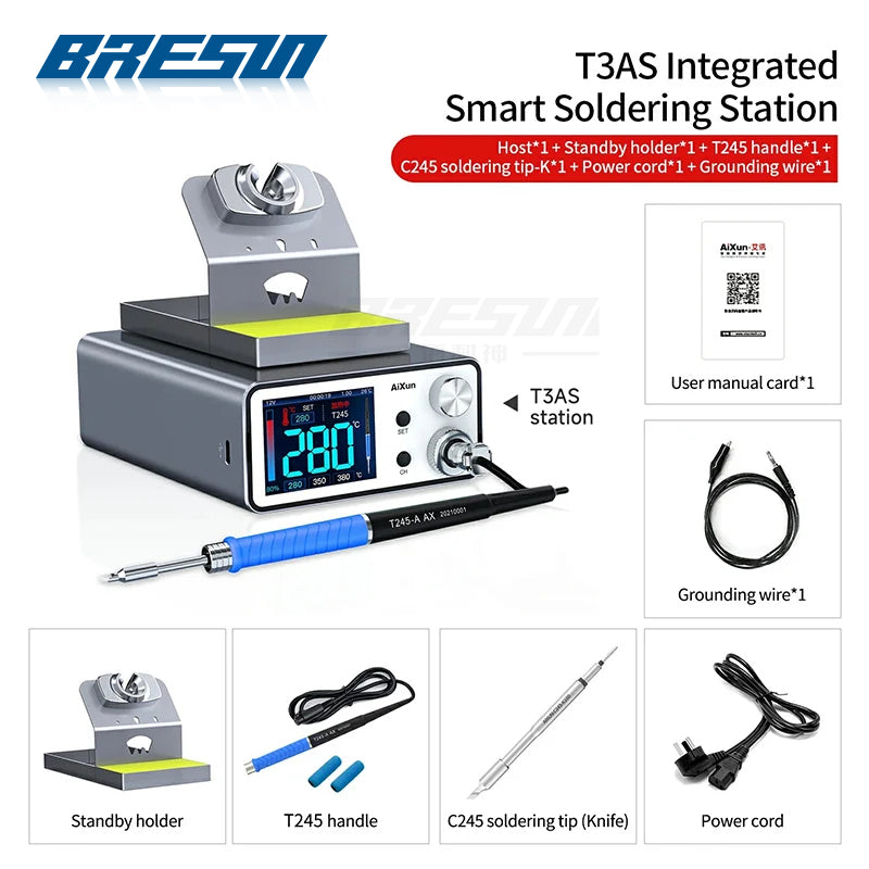 AiXun T3AS & T3BS Solda inteligente com ferro de solda elétrico T115/T210/T245