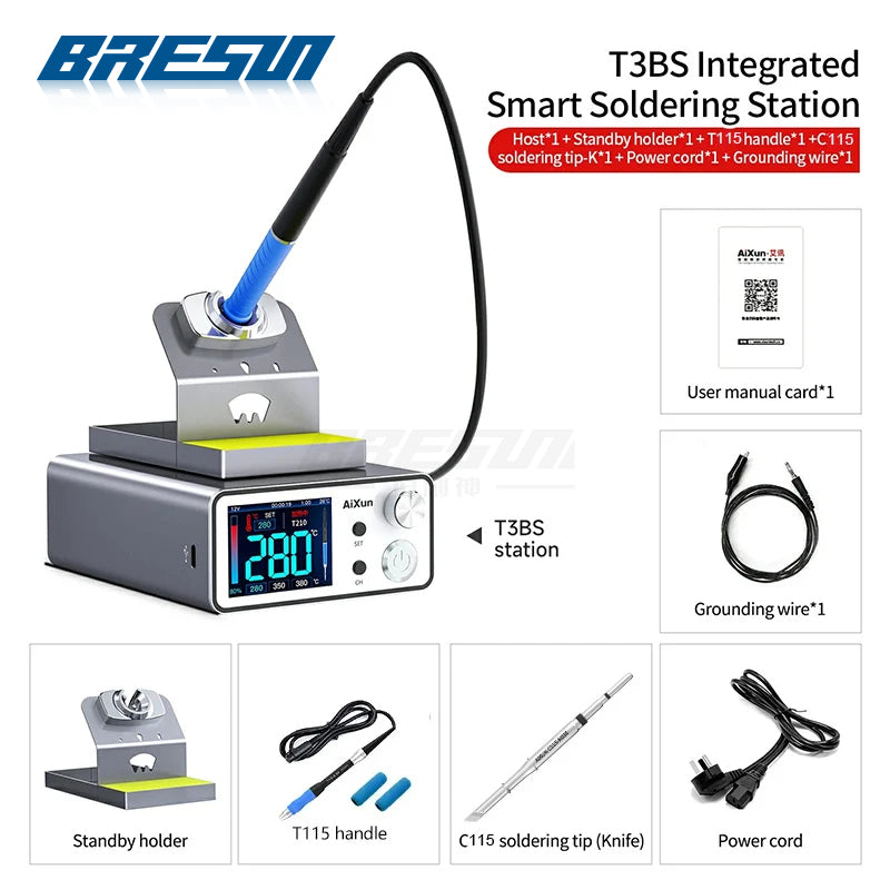 AiXun T3AS & T3BS Solda inteligente com ferro de solda elétrico T115/T210/T245