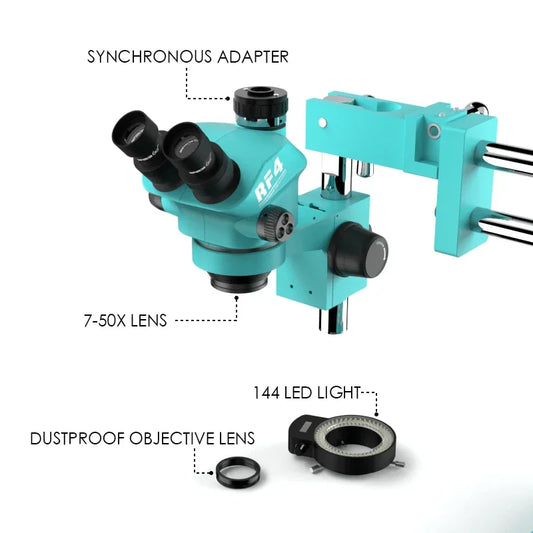 RF4 Stereo Trinocular 7-50X Microscope RF7050TVW