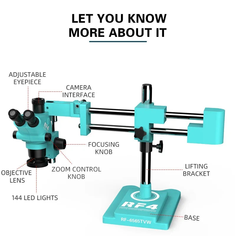RF4 RF-6565TVW-144 6.5-65X Trinocular Stereo Microscope