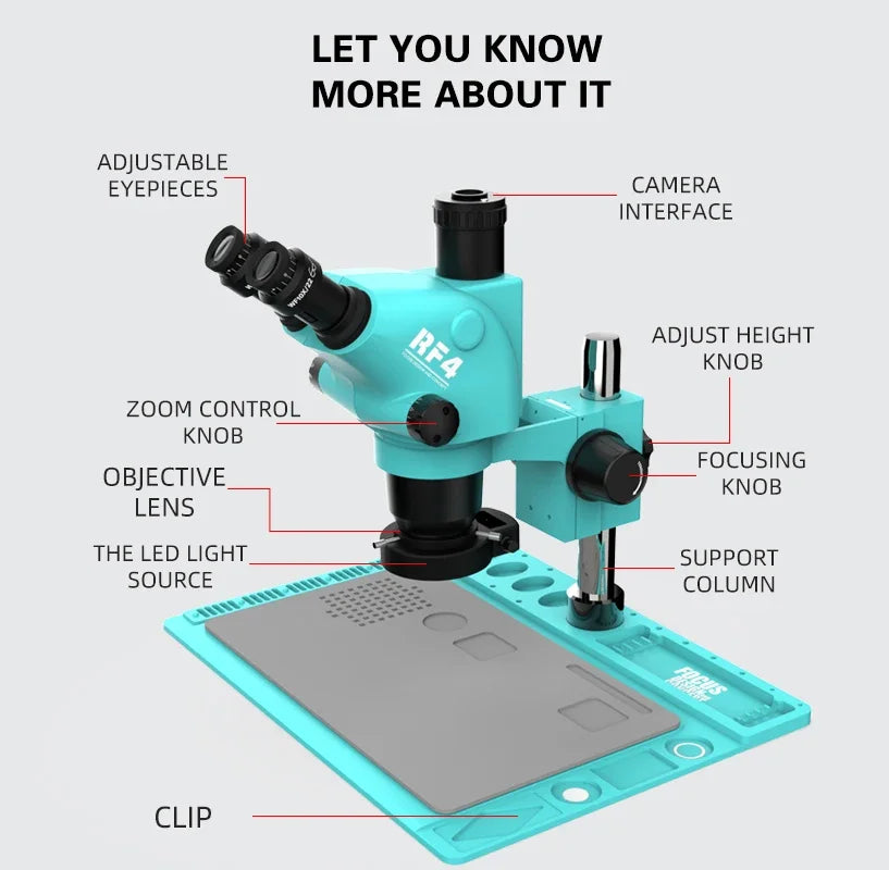 RF4 RF6565TVD2 Trinocular Stereo HD Microscope 6.5-65X