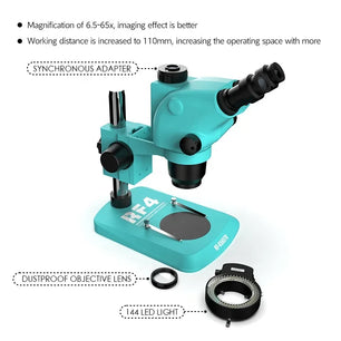 RF6565TV 6.5X to 65X Trinocular Microscope 144 LED Light