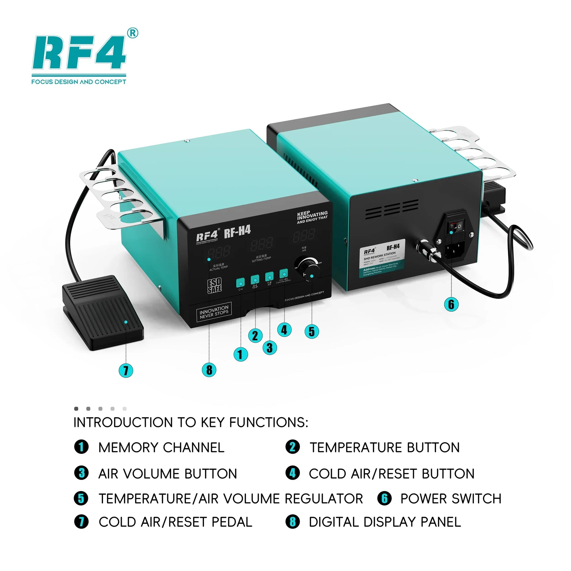 RF4 RF-H4 1200W Hot Air Gun Rework DeSoldering Station