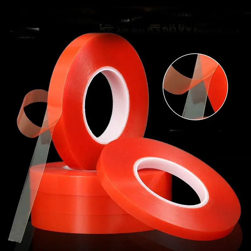 0.2MM 1/2/3/5/10/12mm 25M Strong Acrylic Adhesive PET Red Film Clear Double Side Tape No Trace For Phone Tablet LCD Screen Glass