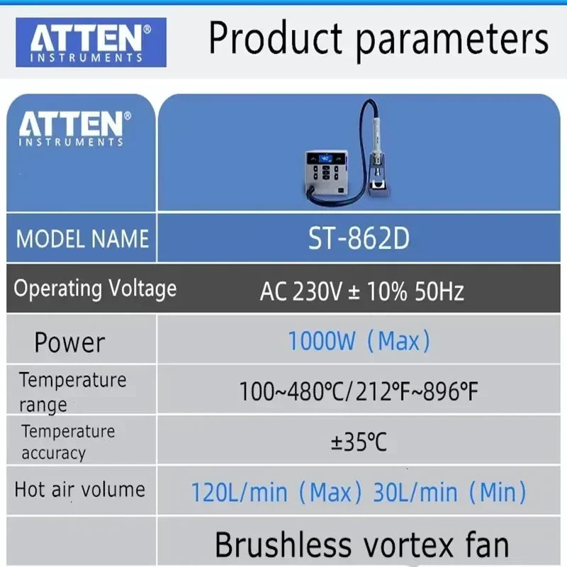 ATTEN St-862D 110V / 220V 1000W Hot Air Gun Digital Display