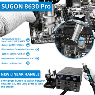 SUGON 8630Pro 1300W Hot Air Gun Digital Display BGA Rework Station Curved Nozzle Welding Repair Desoldering Station