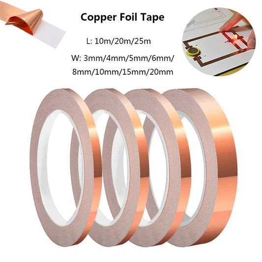 10M 25M Copper Foil Tape Single Side Conductive Shielding Tape Snail Tape Stain Glass Home Appliance DIY Copper Tape